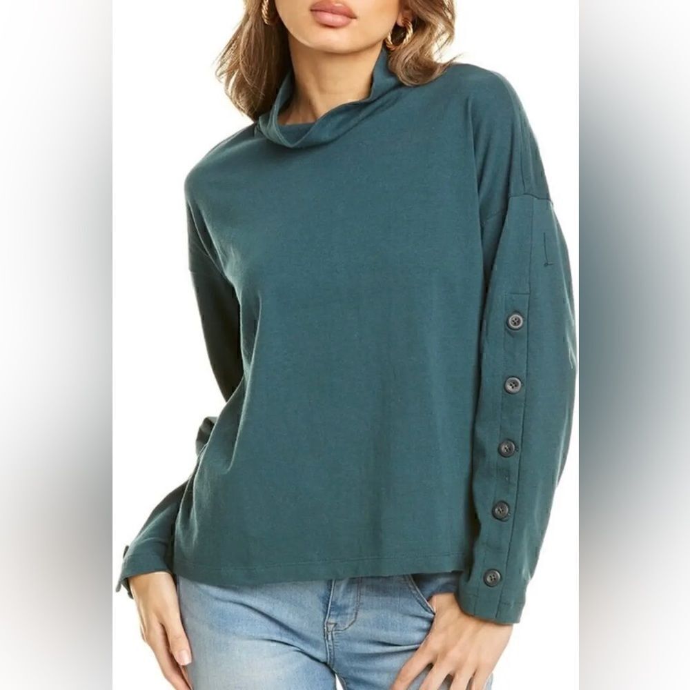 Madewell button sleeve long sleeve green turtleneck top size small